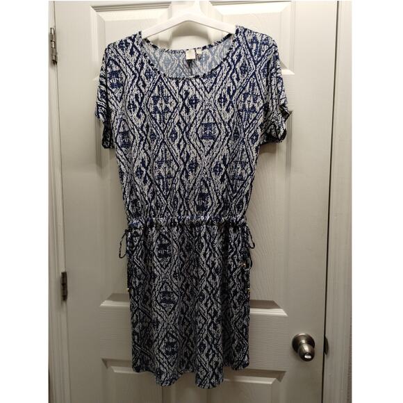 Saint Tropez West Size 1X Blue & White Nautical Diamond Drawstring Waist Dress - Picture 1 of 6